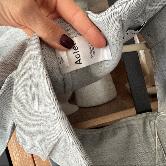 Acler Parkway top blouse linen off shoulder pleated grey cropped square neck - Picture 7 of 8